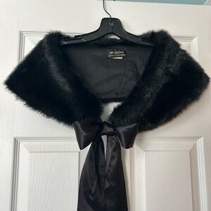 Jessica McClintock Black Faux Fur Collar with Satin Bow Tie